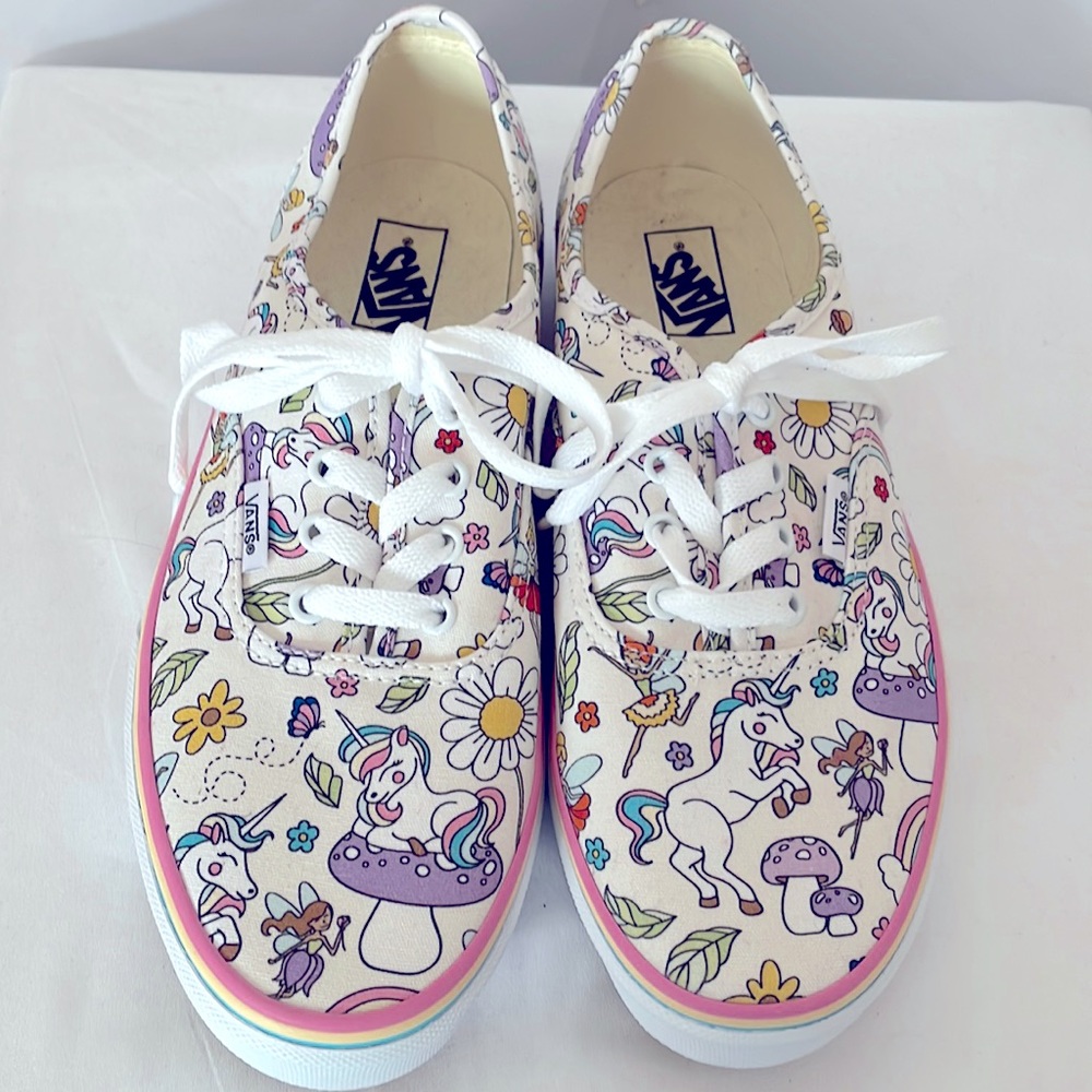 Vans sneakers size 6.5 juniors white with unicorns  purple mushrooms fai…